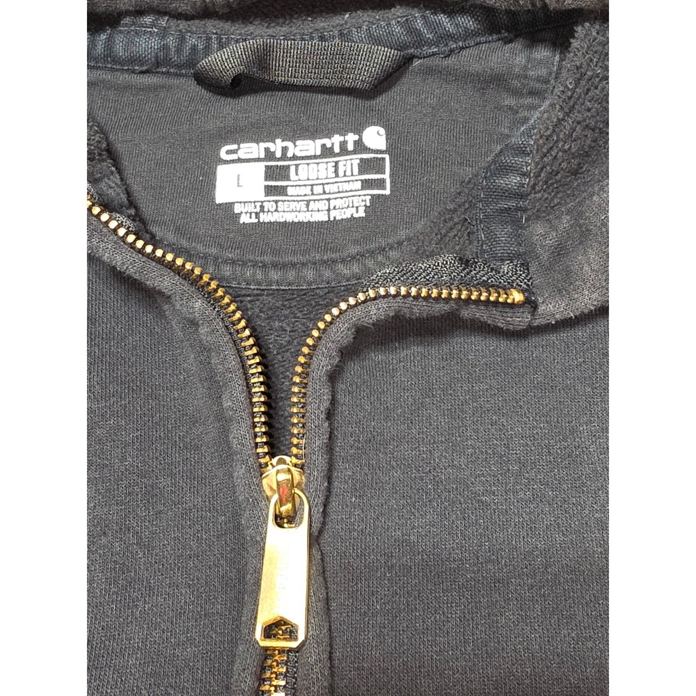 Carhartt Mens Loose Fit Full Zip Hoodie Black Midweight Sweatshirt Large - Picture 3 of 7